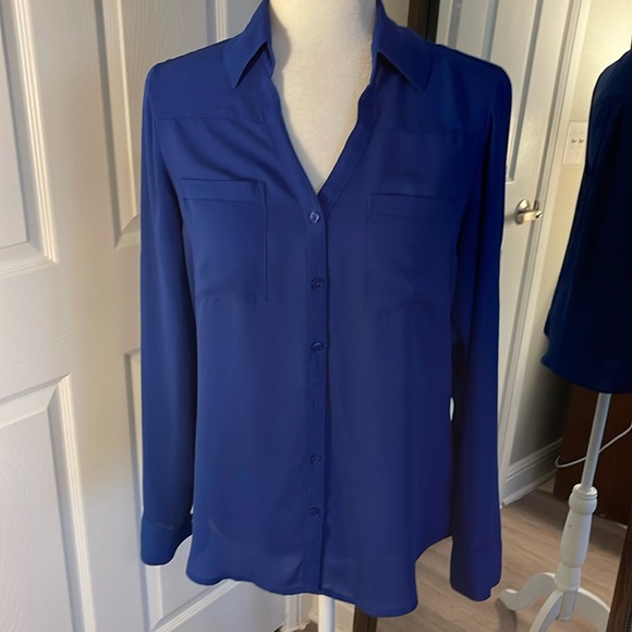 colbalt blue corporate work shirt button down express - Picture 1 of 5